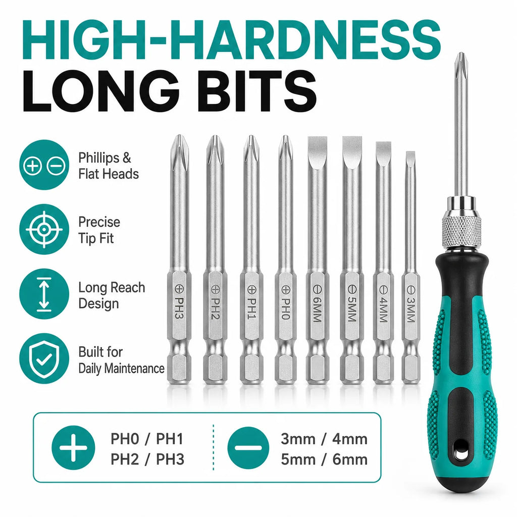 8-in-1 Screwdriver Bit Set | Phillips & Flat Head with Case Screwdriver Bit Set QXL