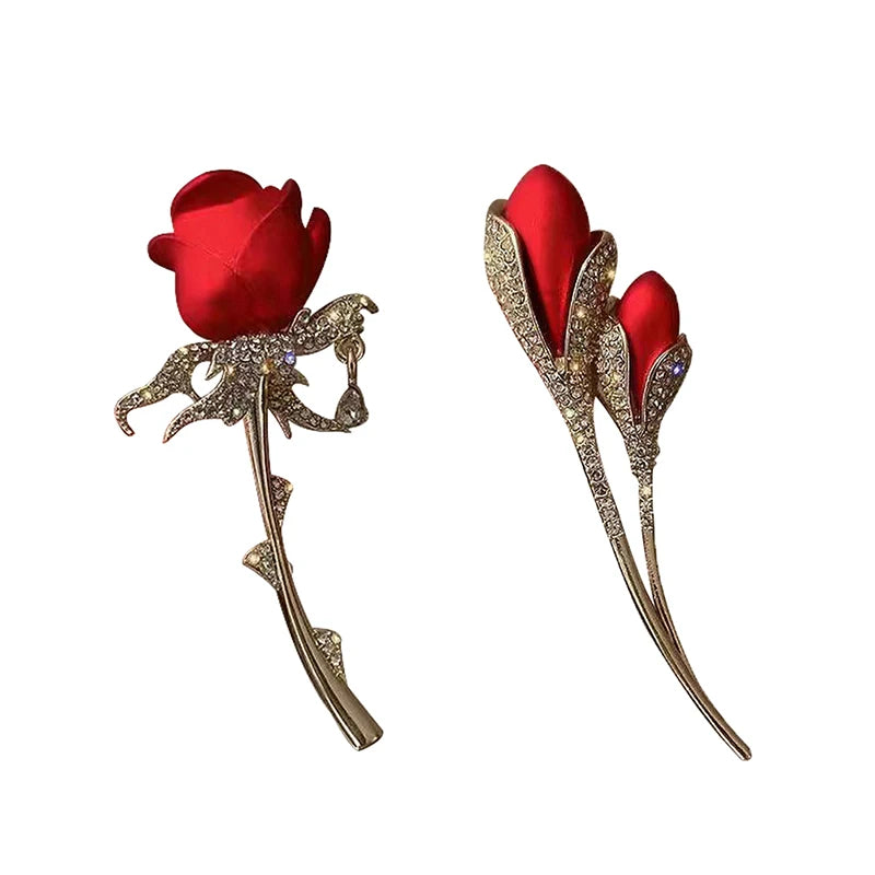 Red Rose Brooch Pin | Women's Floral Lapel Badge Fashion Brooch Pin QXL