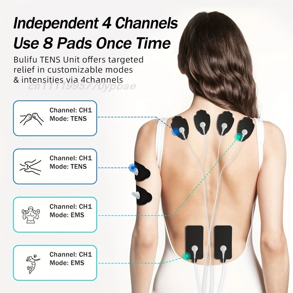 4-Channel TENS & EMS Unit | 16 Modes Muscle Stimulator TENS EMS Massager QXL