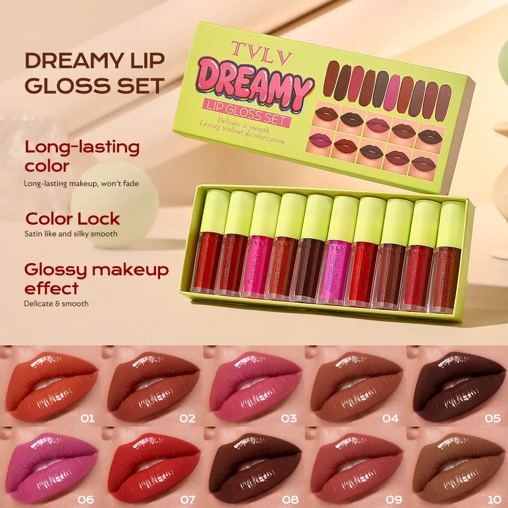 TVLV 10-Color Matte Lip Gloss Set | Long-Lasting Lip Tint Kit Lip Gloss Set QXL