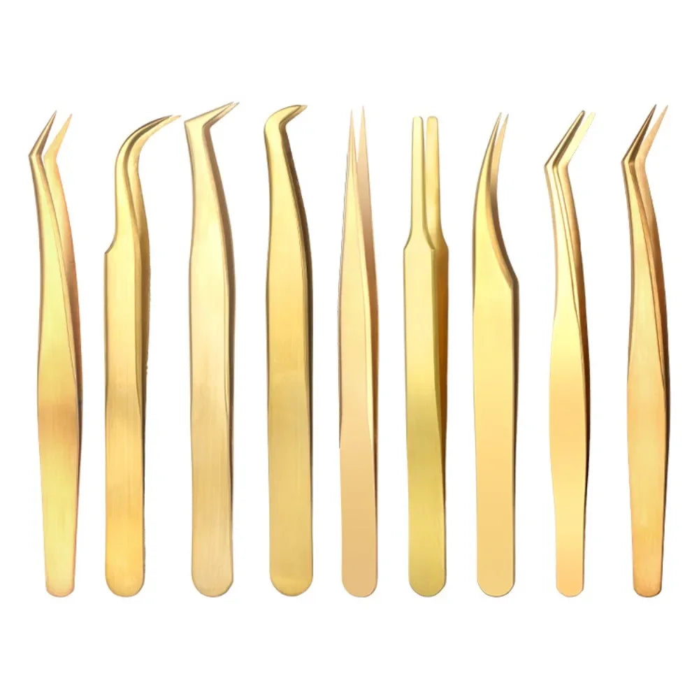 Gold Stainless Steel Lash Extension Tweezers – Curved & Straight Lash Extension Tweezers QXL