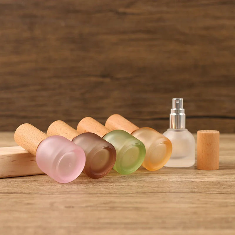 10ml Frosted Glass Perfume Atomizer with Beech Wood Cap | Travel Perfume Atomizer QXL