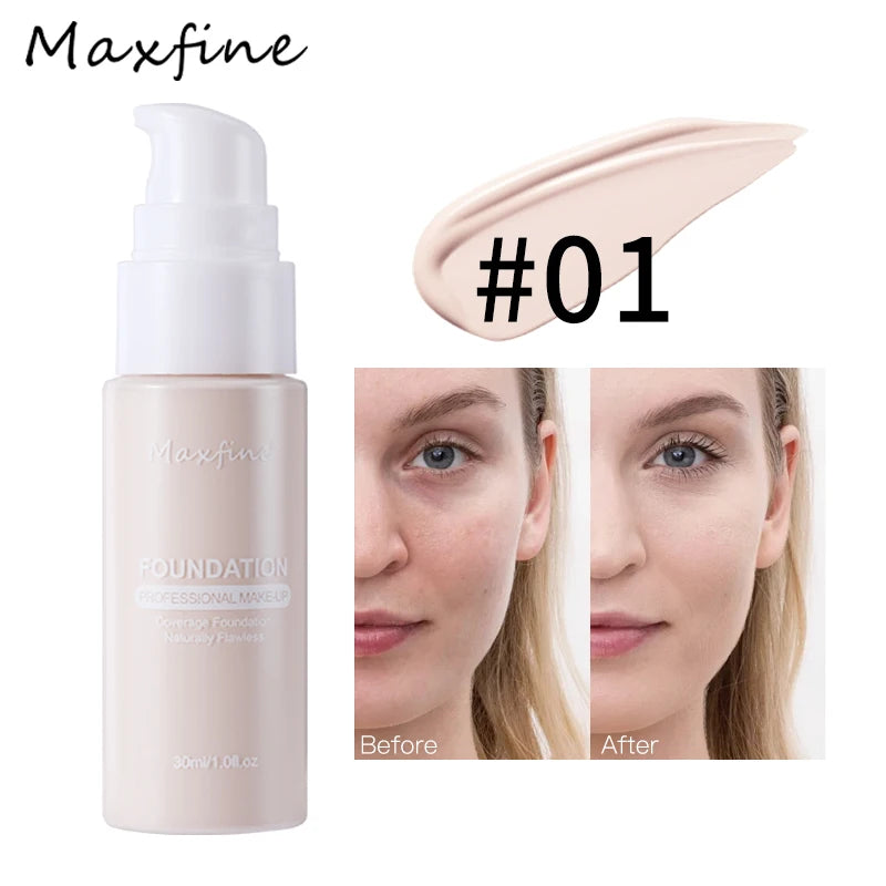 MAXFINE 12-Shade Full Coverage HD Liquid Foundation 30ml Liquid Foundation QXL 01