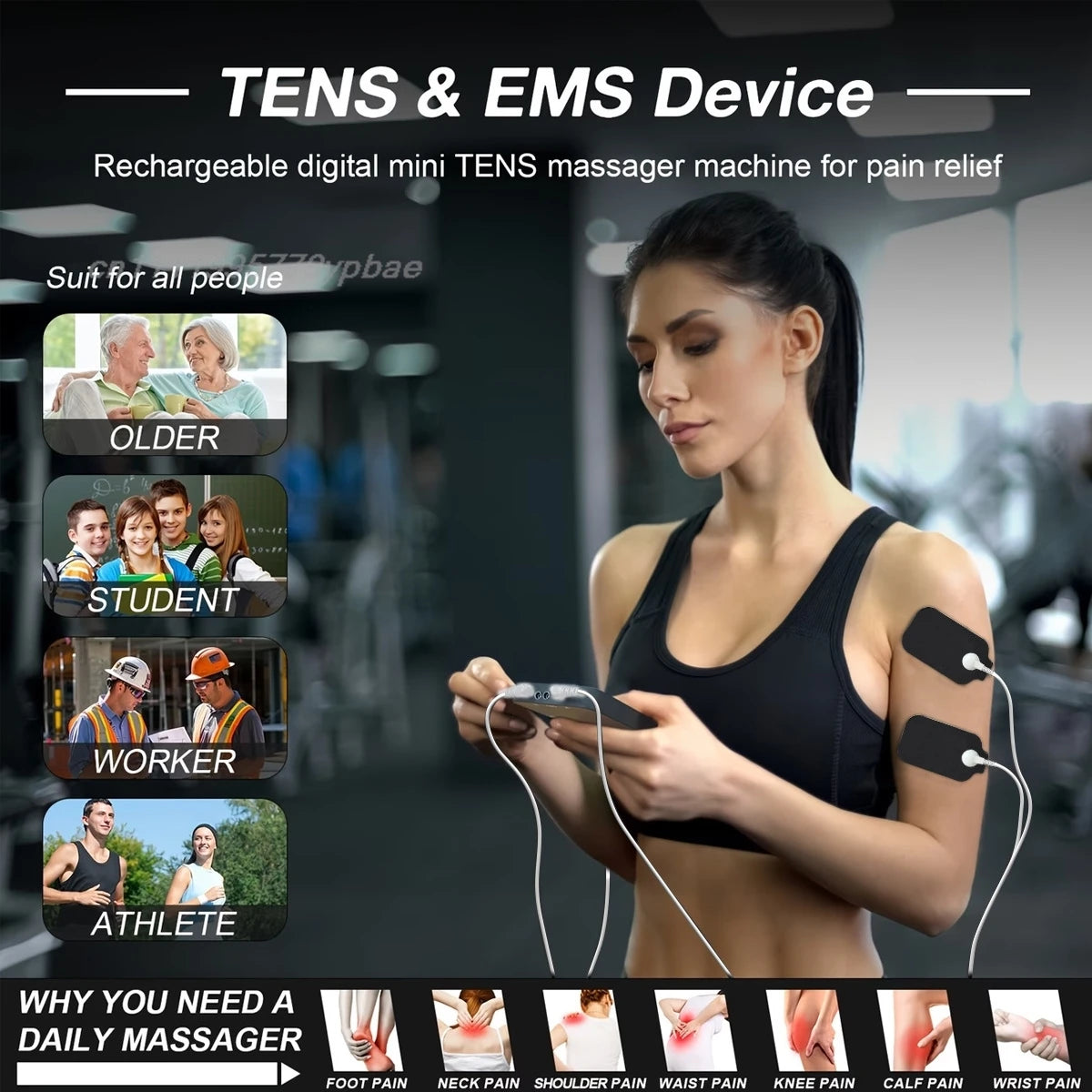 TENS & EMS Muscle Stimulator | 16 Modes Dual Channel Massager Muscle Stimulator QXL