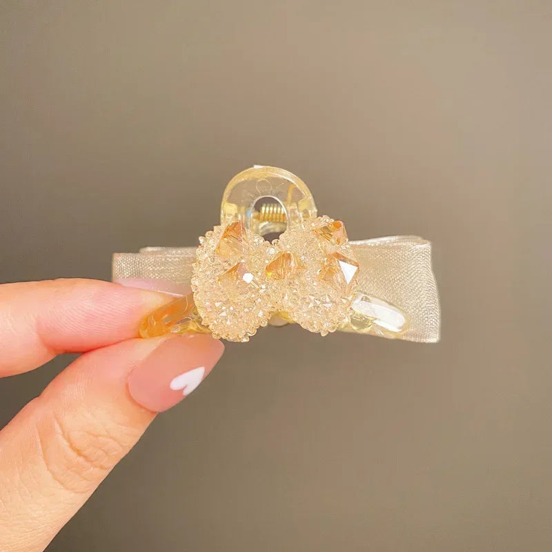 Mesh Bow Vintage Hair Claw Clip | Retro Hairpin for Women Hair Claw Clip QXL Champagne