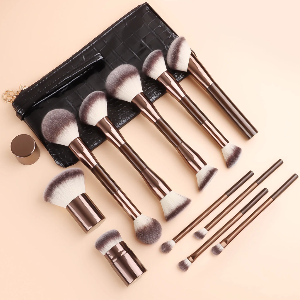 12-Pc Makeup Brush Set with Crocodile Pattern Storage Bag Makeup Brush Set QXL
