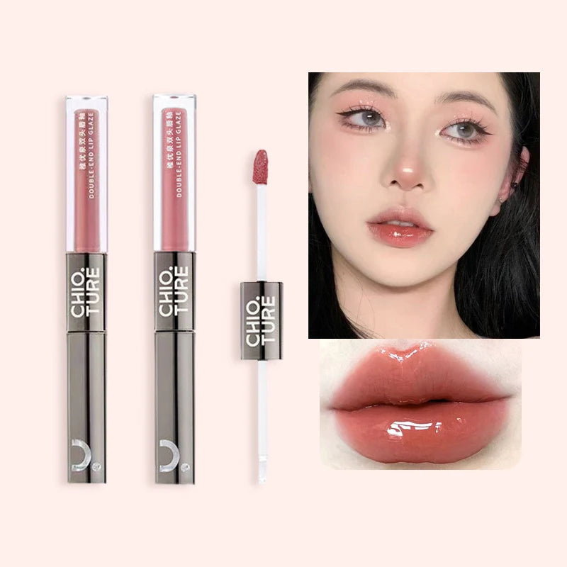 CHIOTURE Double-Ended Lip Glaze & Gloss | Mirror Watery Finish Lip Glaze & Gloss QXL