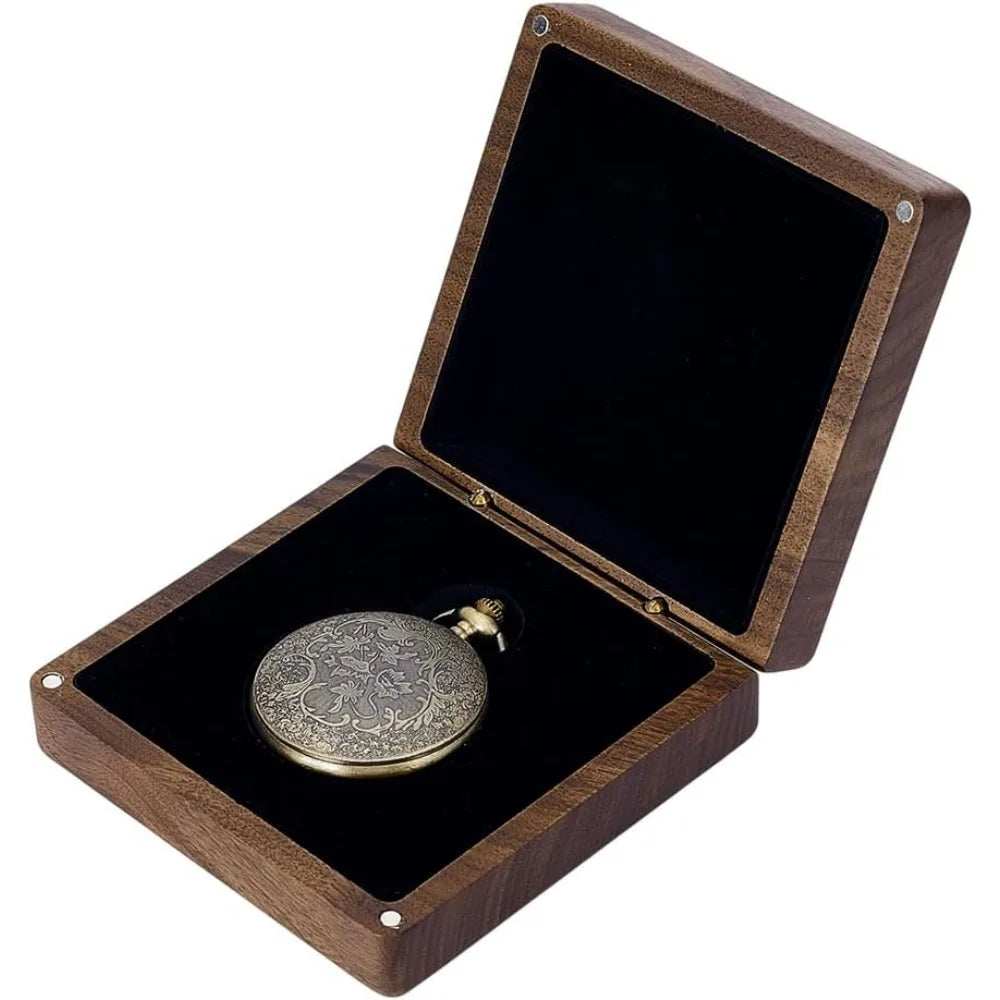 4x4" Walnut Wood Watch Box | Pocket Watch Organizer Case Watch Display Box QXL
