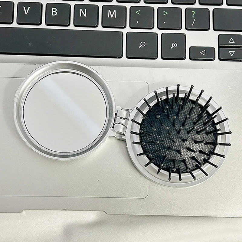 Folding Travel Hair Brush with Mirror | Anti-Static Massage Comb Folding Hair Brush QXL