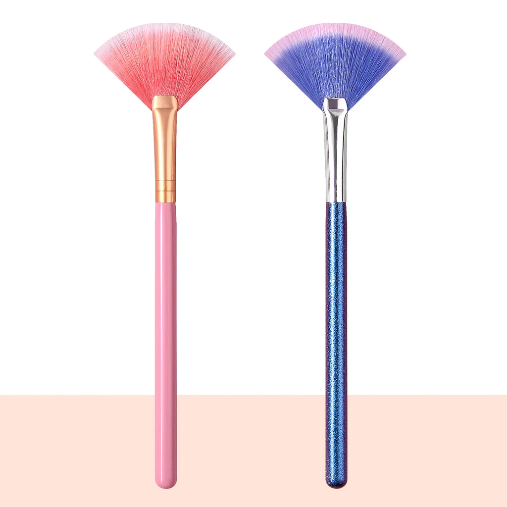 KOSSHOW Fan Highlighter & Contour Brush Set – 2 Pcs Fan Makeup Brush Set QXL