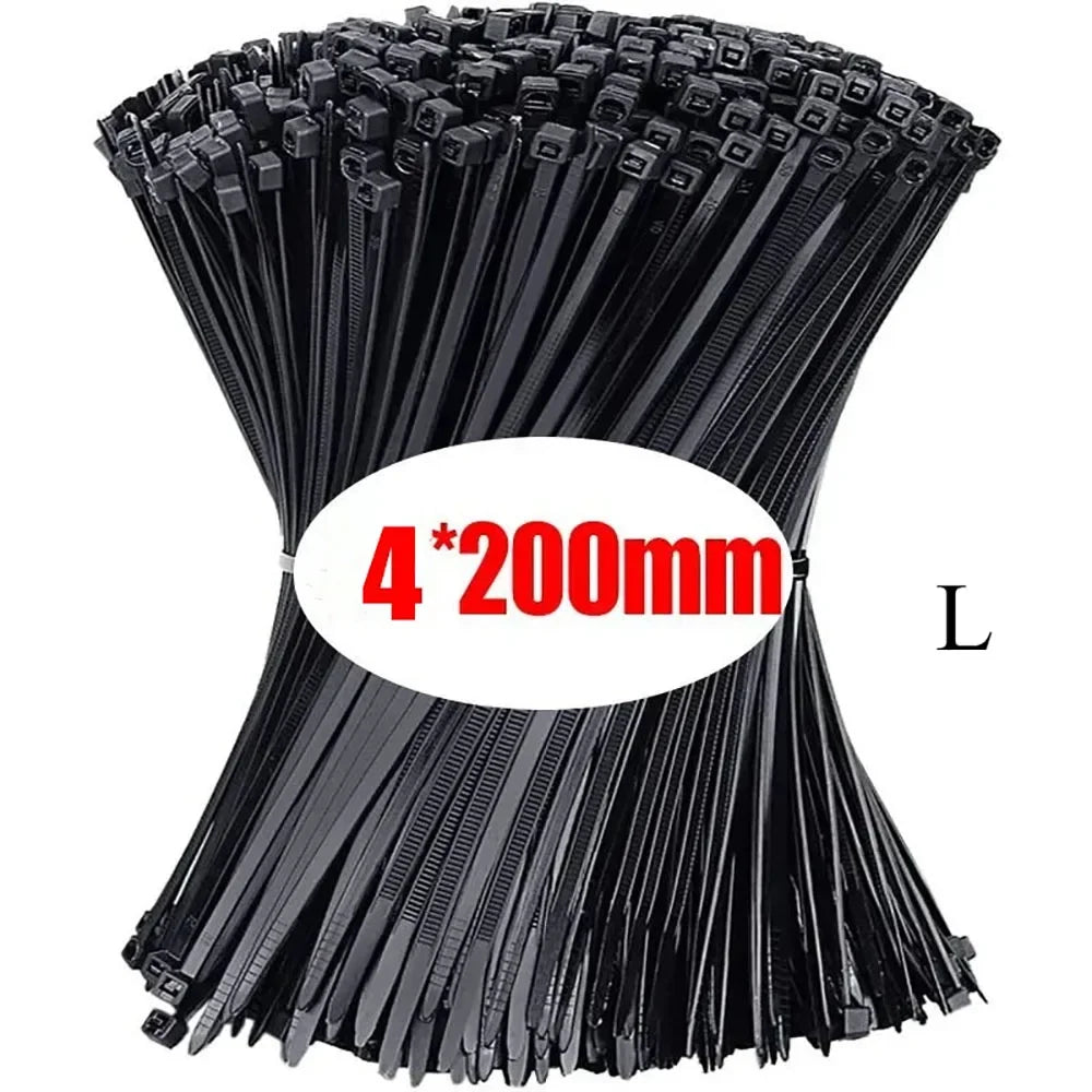 Nylon Cable Ties Self-Locking Zip Wraps 4×200mm | 100–1000 Pcs Nylon Cable Ties QXL Black-4x200mm 100pcs