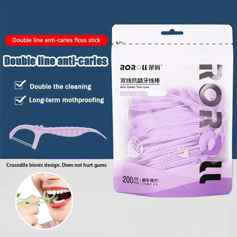 200-Pack Double-Line Mint Dental Floss Picks | Shmacax Dental Floss Picks QXL