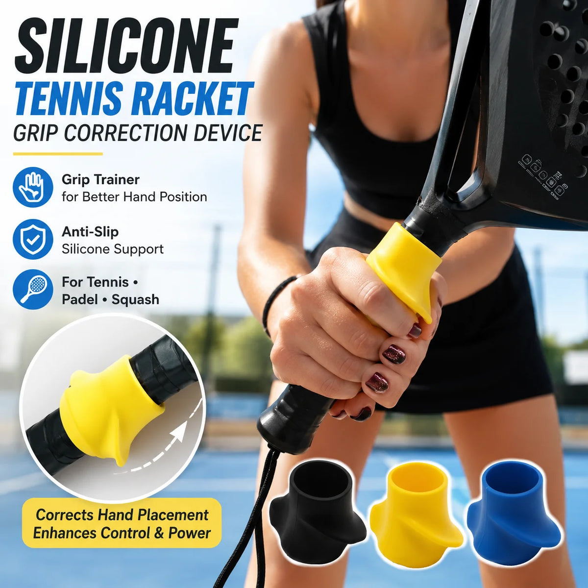 Silicone Tennis Racket Grip Trainer | Padel & Squash Aid Racket Grip Trainer QXL