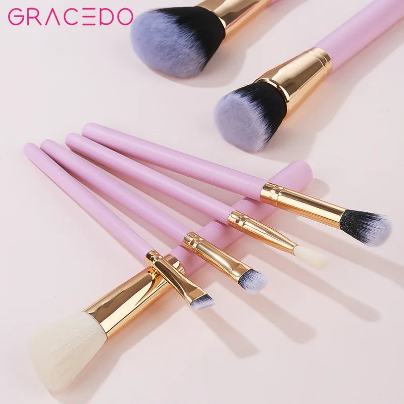 7-Piece Pink Makeup Brush Set | Wood Handle Nylon Bristles Makeup Brush Set QXL
