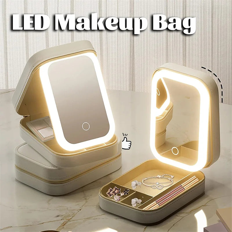 LED Makeup Storage Box with Lighted Mirror | Portable Case Makeup Storage Case QXL
