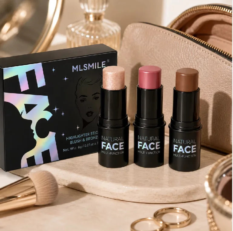 3-Pack Velvet Contour Stick Bundle | Bronzer & Highlighter Contour Stick Set QXL 3 colors