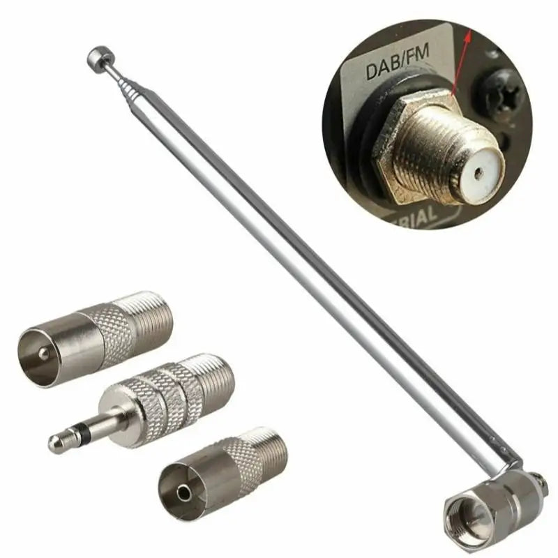 FM Telescopic Rod Antenna 5-Pc | 3.5mm & F-Type Adapters FM Radio Antenna QXL