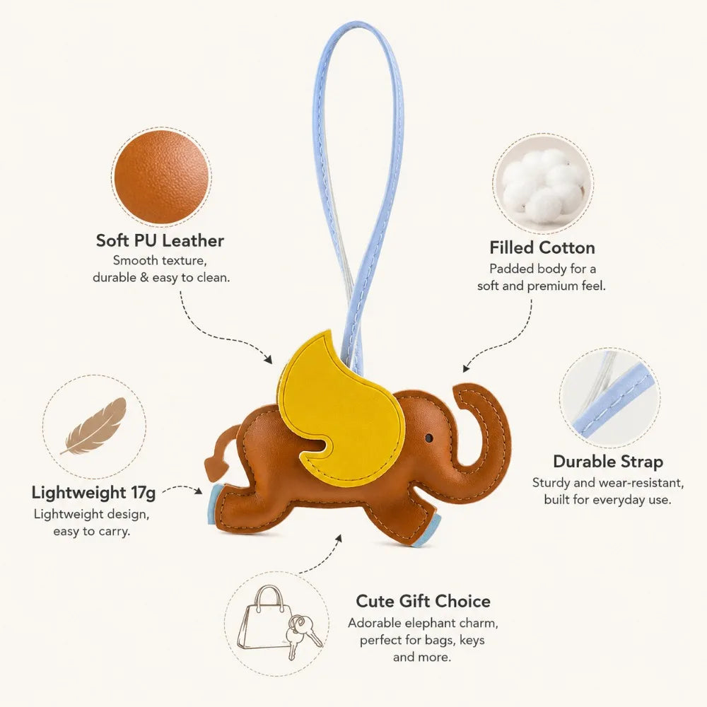 Elephant Bag Charm PU Leather Keychain Pendant | Gift for Her Bag Charm Keychain QXL