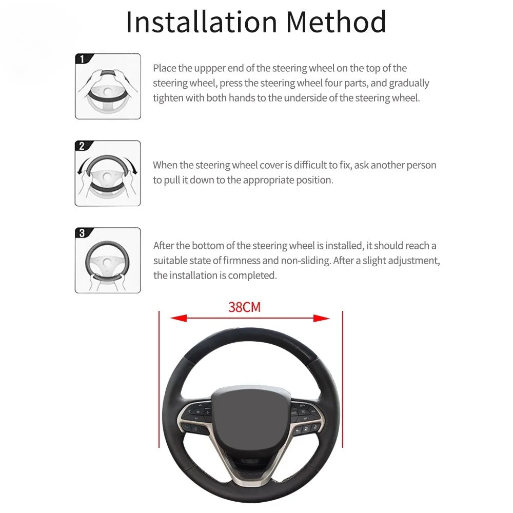 PU Leather Steering Wheel Cover Carbon Fiber 14.5–15 Inch Steering Wheel Cover QXL