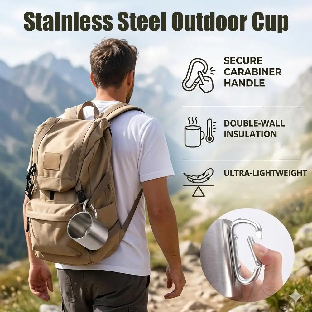 Stainless Steel Camping Mug with D-Shape Carabiner Handle Camping Mug QXL
