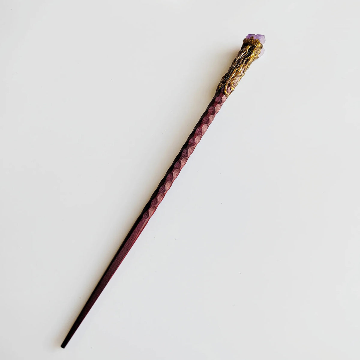 Sandalwood & Amethyst Magic Wand Hair Pin | Wooden Hairpin Crystal Hair Pin QXL