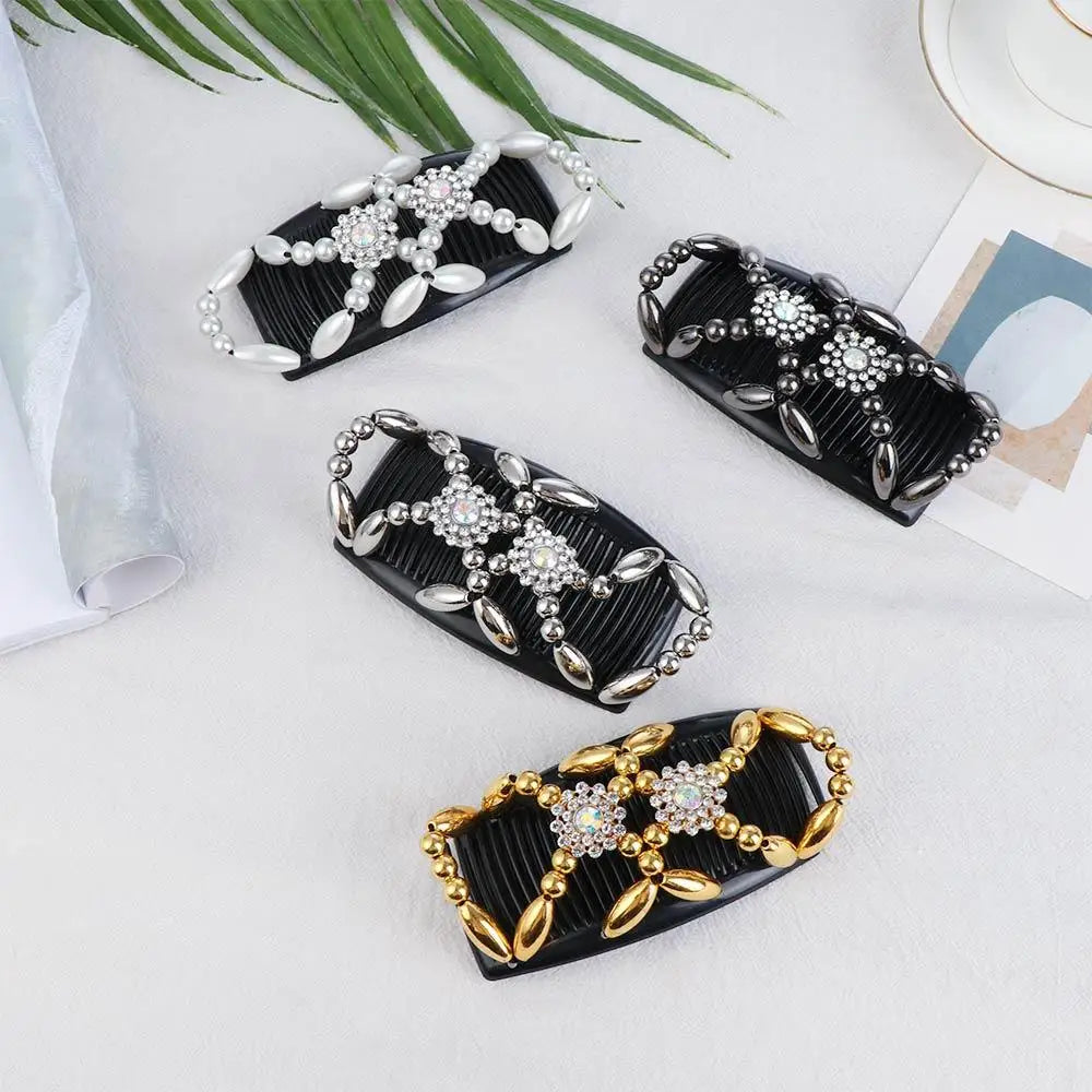 Handmade Crystal Beaded Hair Comb | Stretch Double Comb Clip Beaded Hair Comb QXL