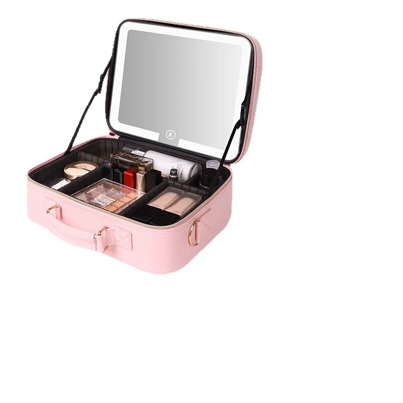 LED Illuminated Makeup Case with Mirror | Large Cosmetic Box Illuminated Makeup Case QXL