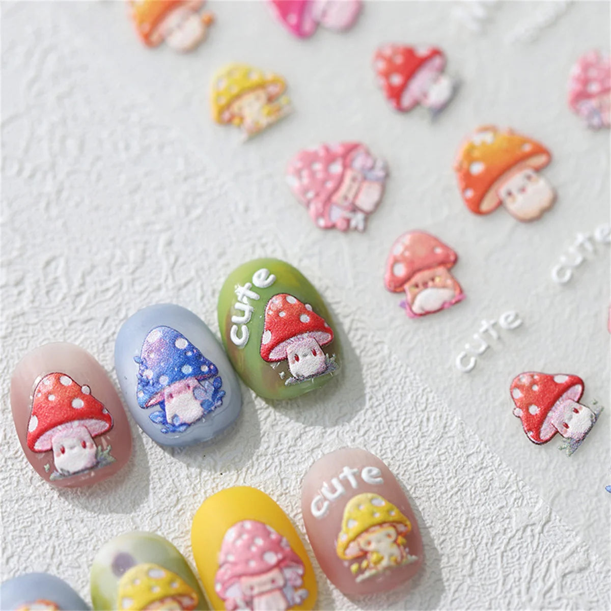 5D Kawaii Mushroom Nail Art Stickers – Embossed Self-Adhesive Nail Art Stickers QXL