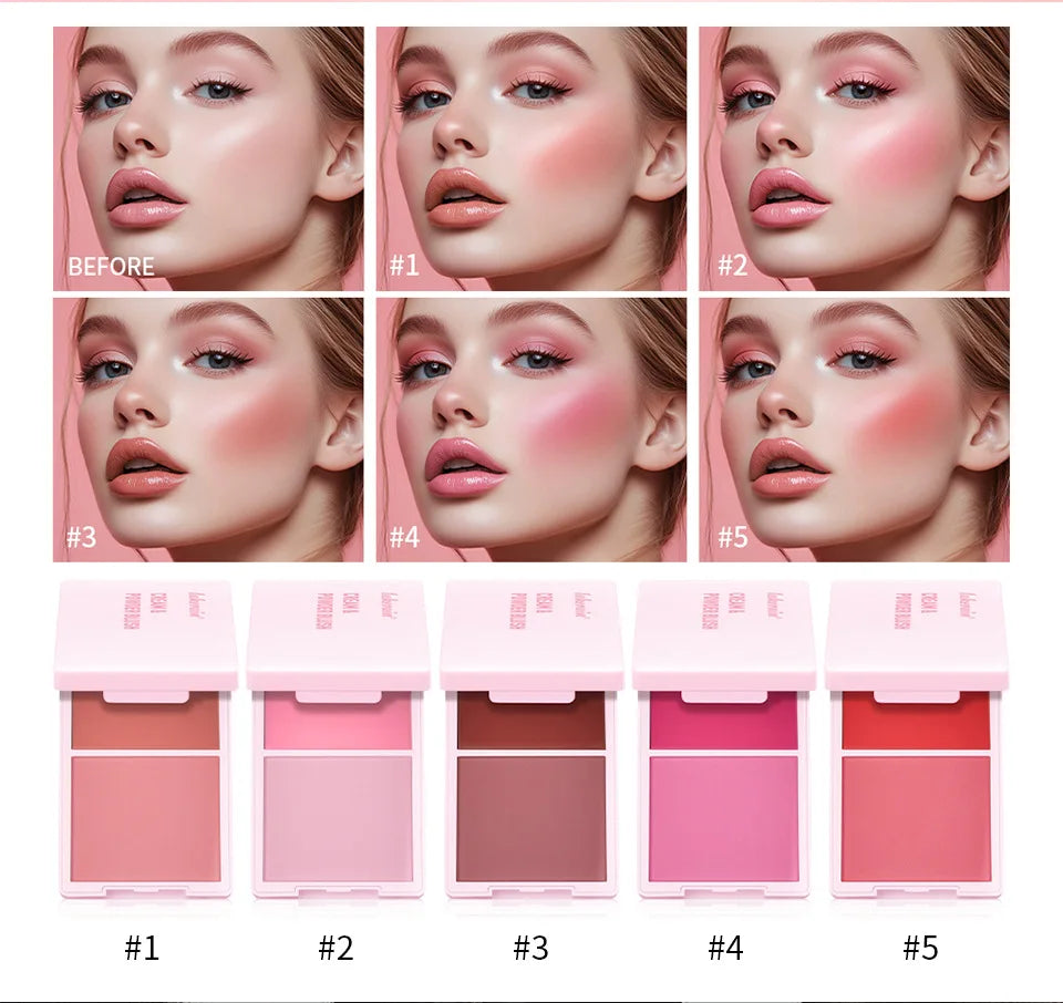 2-in-1 Cream & Powder Blush | Matte, 5 Shades, Waterproof Cream Powder Blush QXL