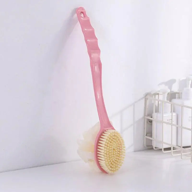 Long-Handle Loofah & Bristle Bath Brush – Body & Back Scrubber Bath Body Brush QXL pink