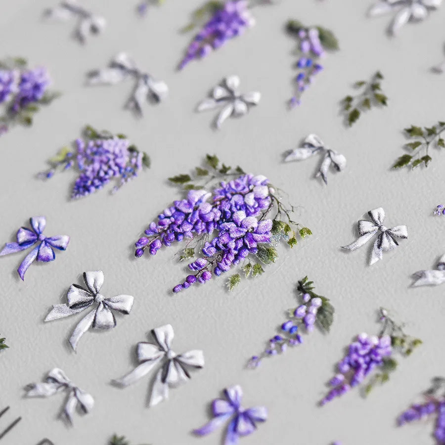 5D Wisteria Flower Nail Art Stickers | Kawaii Purple Decals Nail Art Stickers QXL