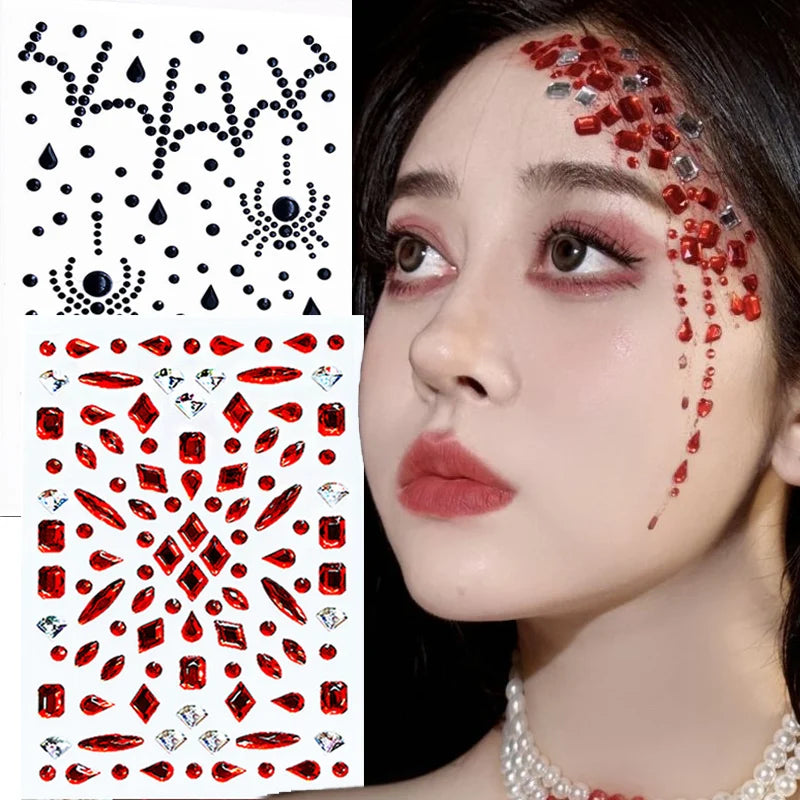 3D Halloween Spider Face Gems & Rhinestone Body Stickers Face Gem Stickers QXL