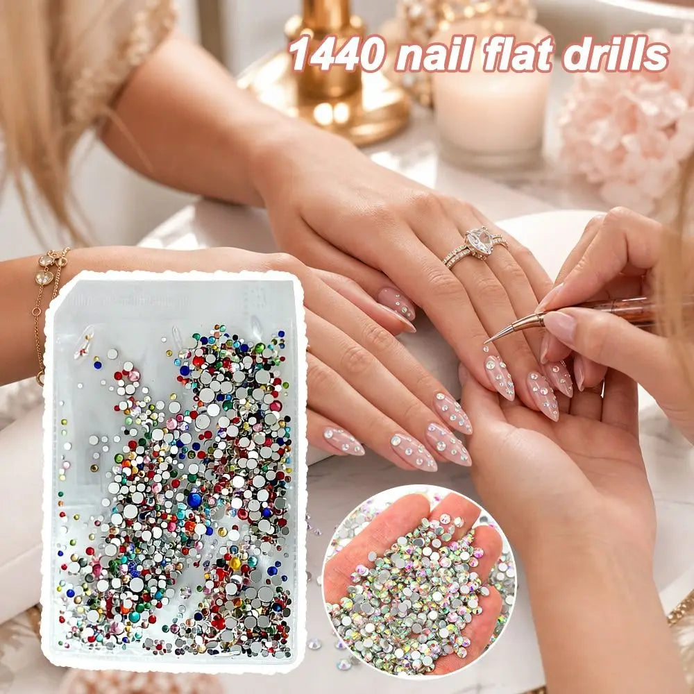 1440-Pc Glass Nail Rhinestones Flat Back AB & Clear SS3–SS16 Nail Rhinestones QXL