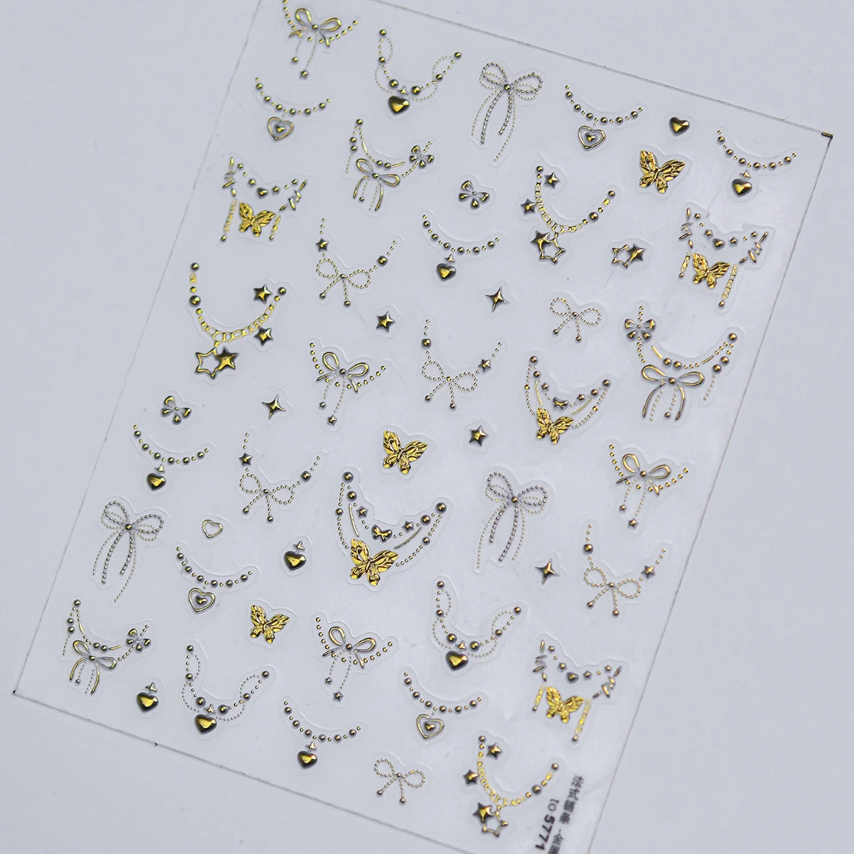 5D Retro French Nail Stickers | Gold Foil Bow Butterfly Decals Nail Art Stickers QXL
