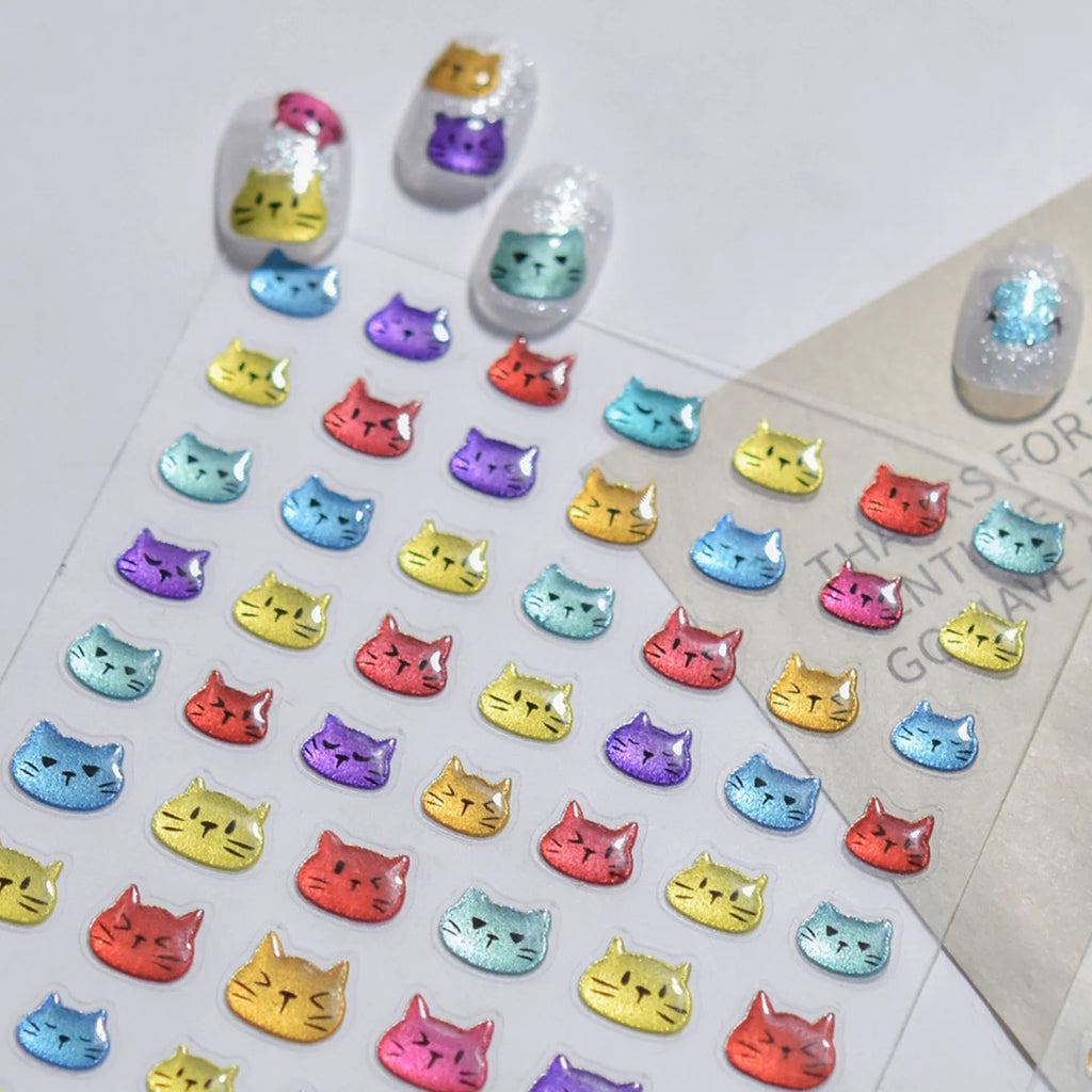 5D Cat Nail Stickers | Rainbow Kitten Cartoon Decals Nail Art Stickers QXL to5701