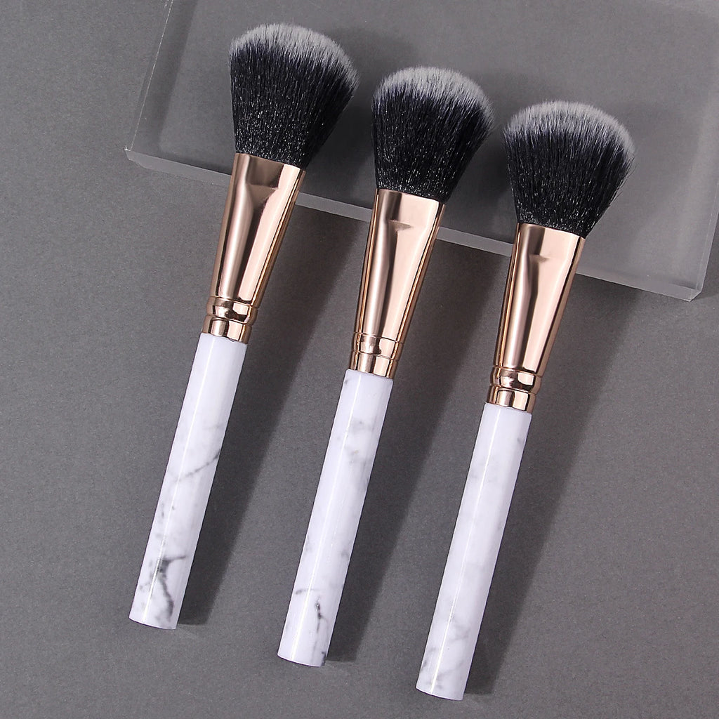 3-Pc Powder & Blush Brush Set | Marble Handle, Rose Gold Makeup Brush Set QXL