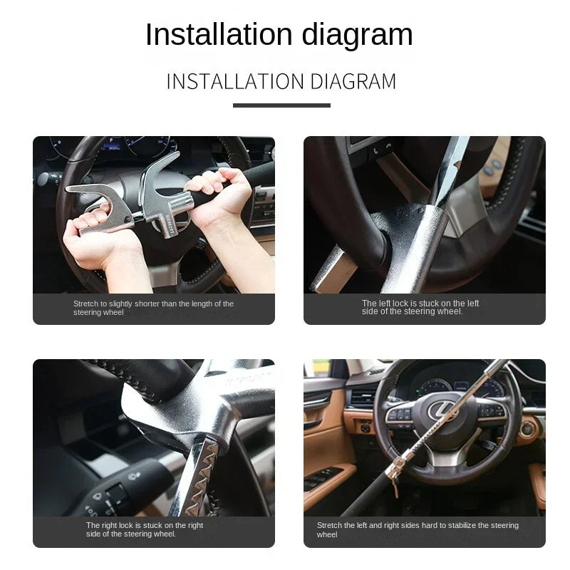 Universal Retractable Steering Wheel Lock | Double Hook Anti-Theft Steering Wheel Lock QXL