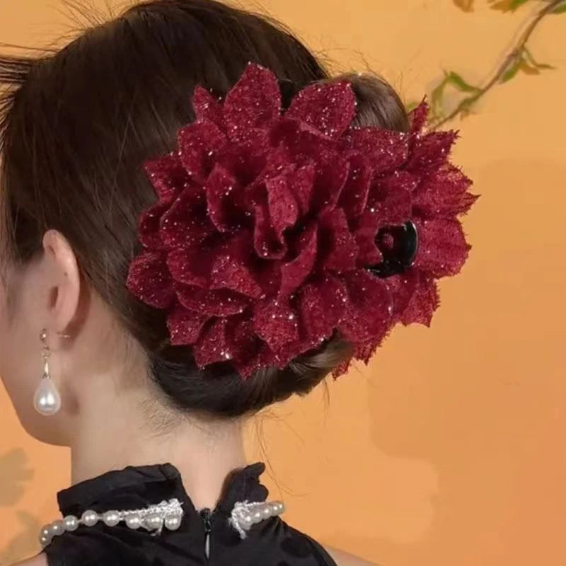 Black Mesh Flower Shark Claw Clip | Floral Hair Claw Women Shark Claw Hair Clip QXL