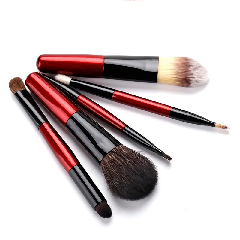 5-Piece Mini Wool Makeup Brush Set | Wooden Handle Beginner Kit Makeup Brush Set QXL
