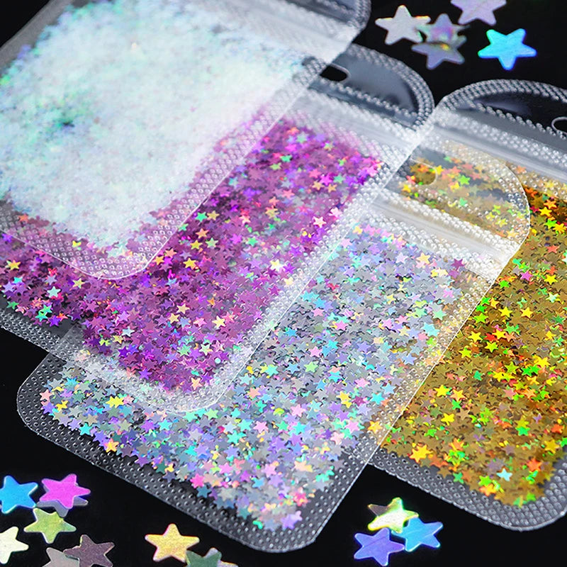 Holographic Star Nail Glitter Mix 3mm | Laser Sequins Art Nail Art Glitter QXL