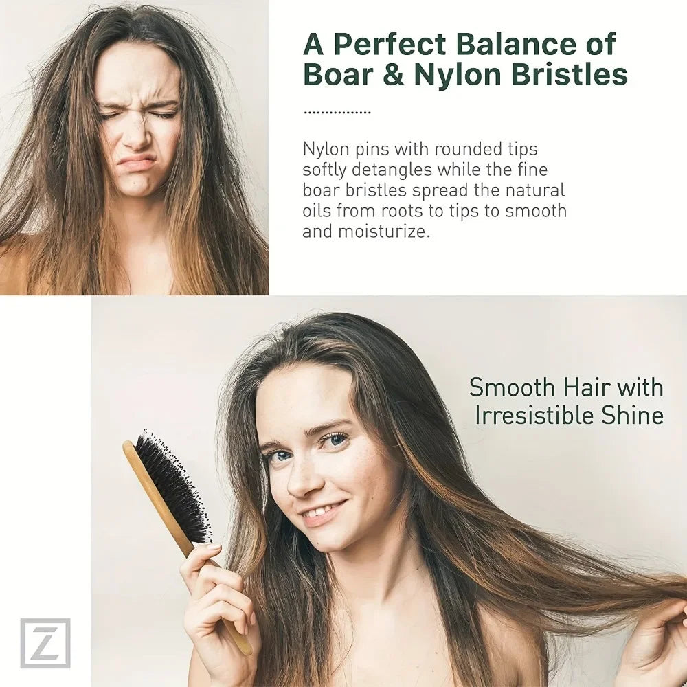 Boar Bristle Bamboo Paddle Hair Brush | Detangle & Scalp Massage Paddle Hair Brush QXL