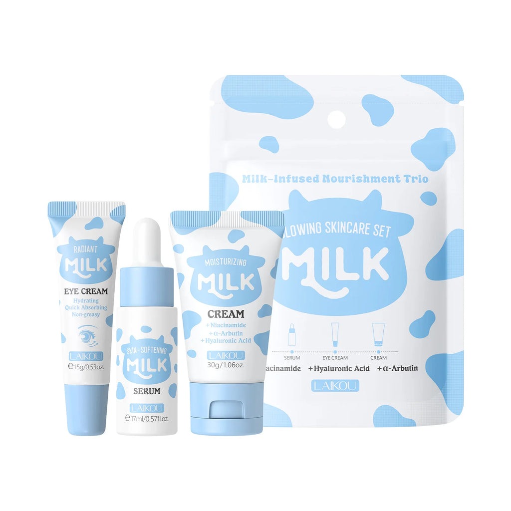 LAIKOU Milk 3-Piece Skincare Travel Set | Niacinamide & Hyaluronic Skincare Travel Set QXL Milk 3PCS Set