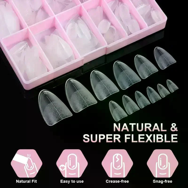 240-Pc Soft Gel Nail Tips | Almond Coffin Stiletto Full Cover Soft Gel Nail Tips QXL