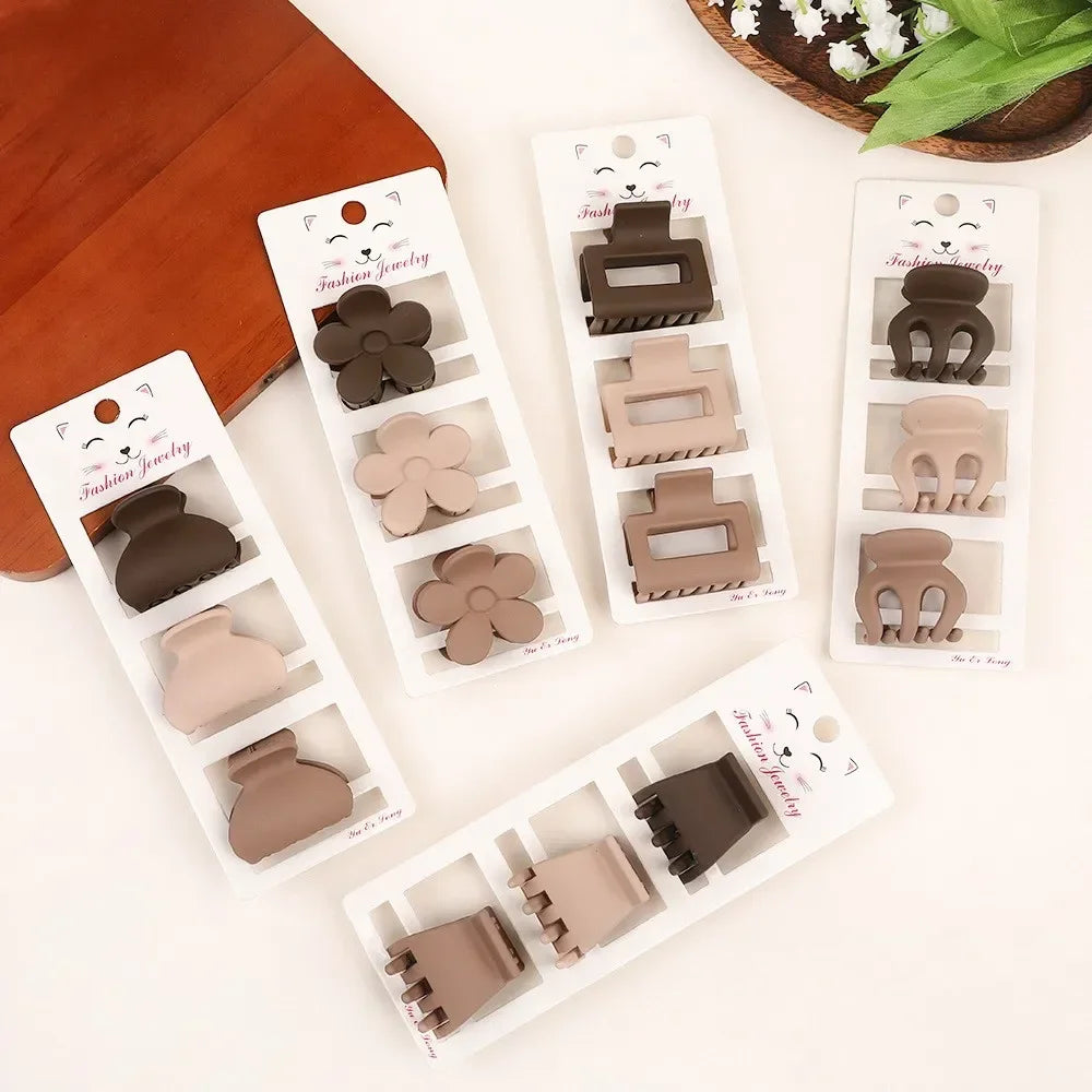 3-Pack Frosted Geometric Mini Hair Claw Clips – Coffee Hair Claw Clips QXL