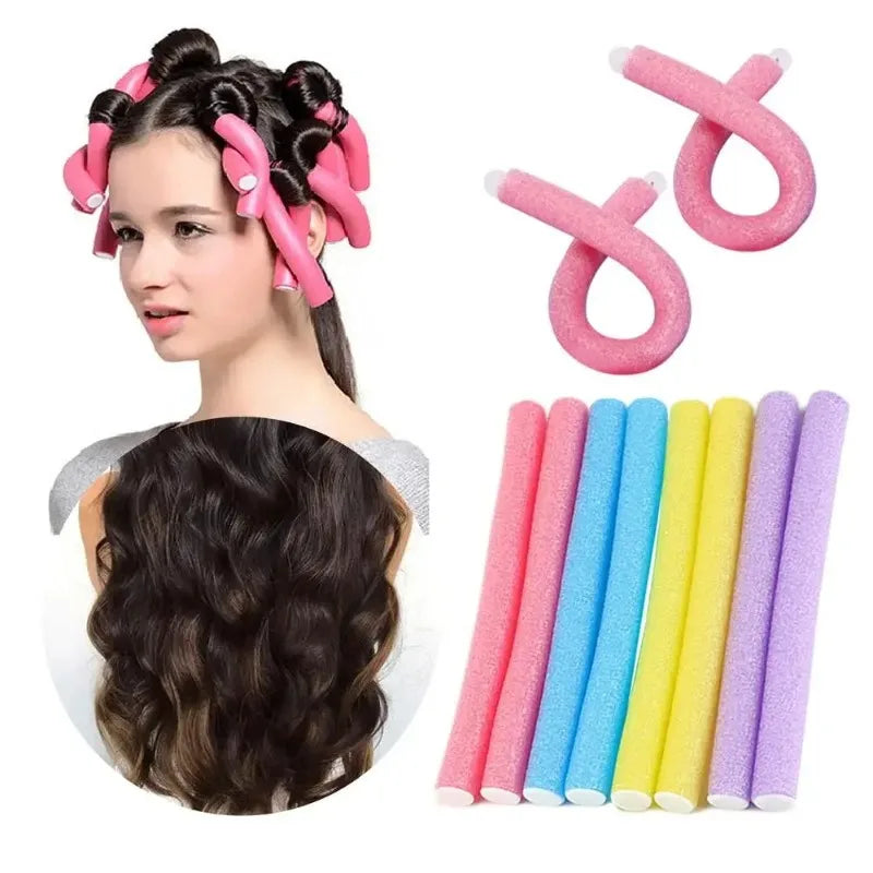10-Pack No-Heat Foam Bendy Curling Rods | All Hair Types Heatless Hair Curlers QXL