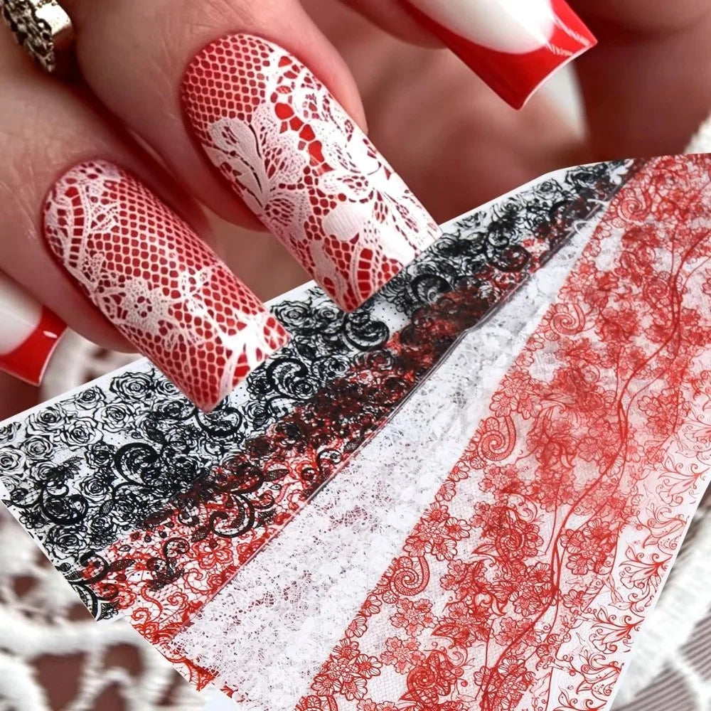 Lace Holographic Laser Nail Foil Stickers | Sequin Effect Roll Nail Foil Stickers QXL