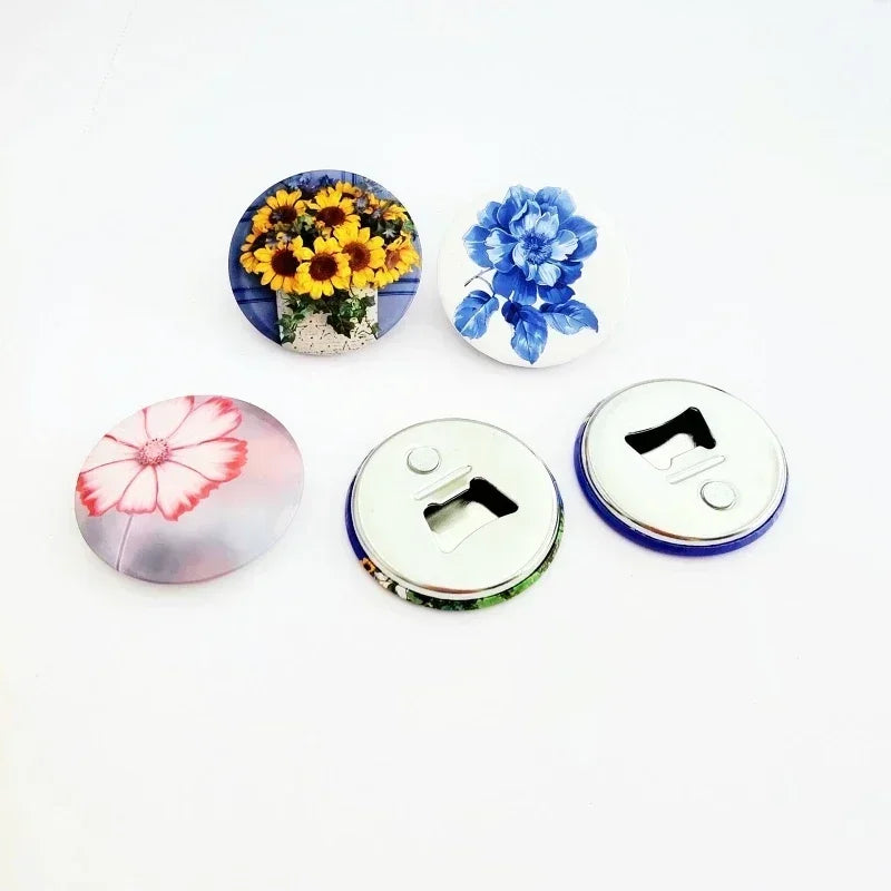 50-Pack DIY 2-in-1 Bottle Opener Fridge Magnet Kit 58mm DIY Badge Kit QXL