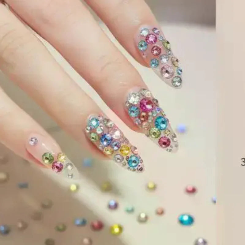 Mixed Round Nail Rhinestones | Crystal Nail Art Gems Box Nail Rhinestones QXL