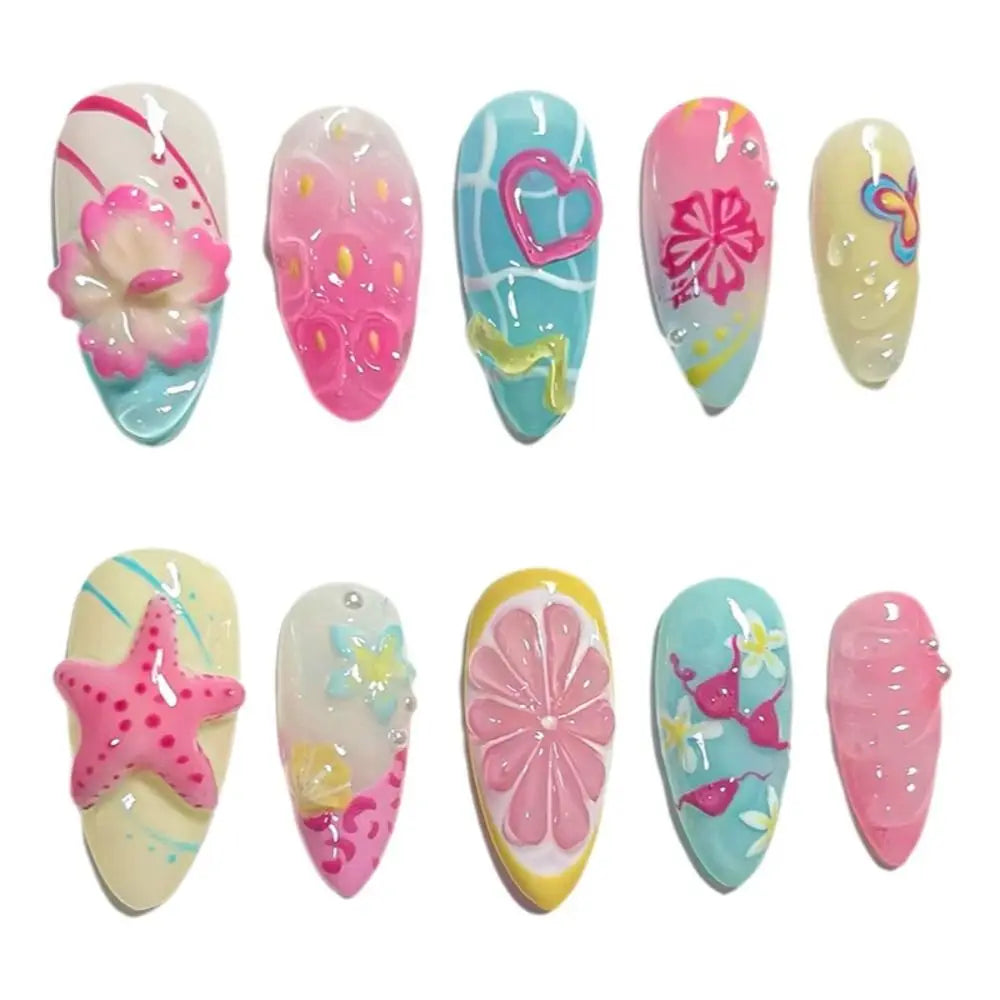 30-Pc 3D Pearl Flower Press-On Nails | Almond Beach Y2K Press-On False Nails QXL
