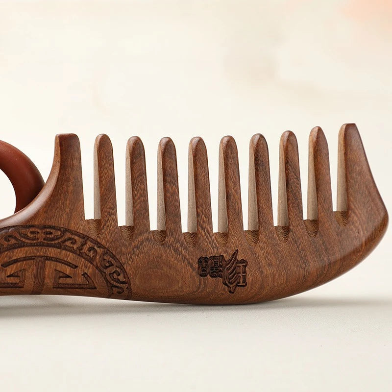 Natural Sandalwood Wood Comb – Anti-Static Wide & Narrow Tooth Wooden Hair Comb QXL